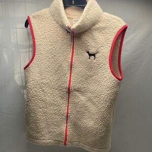 PINK Victoria's Secret Cream Sherpa Vest with Pink Trim